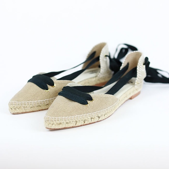 CASTANER BY MANOLO BLAHNIK Cream & Black Lace-Up Canvas Espadrilles Shoes Flat 8 - Picture 3 of 16